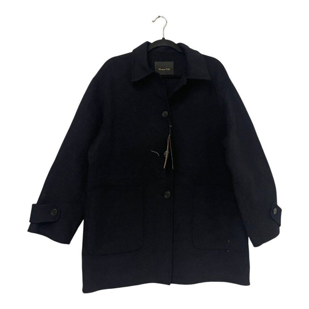 Massimo Dutti Womens Wool Coat Jacket M Medium Button Navy Blue 6437/575 NWT